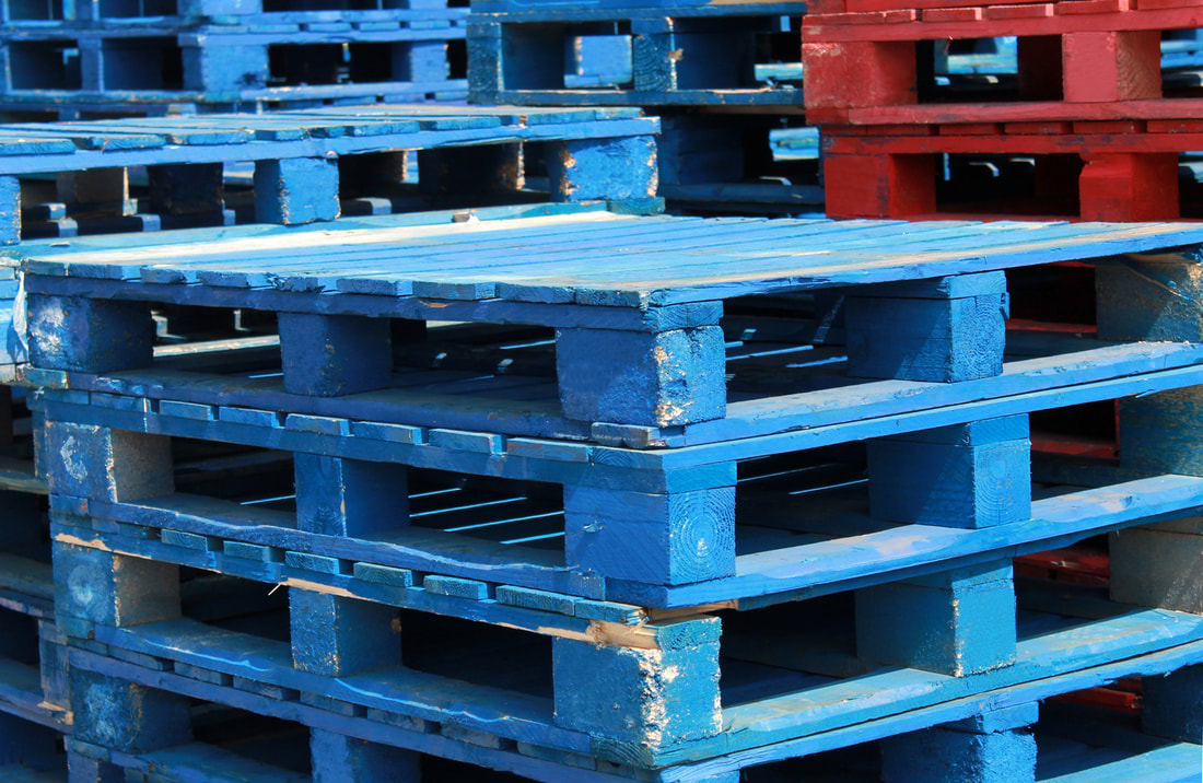 blue and red pallets